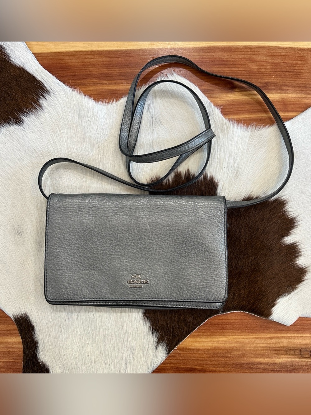 Coach Hayden Foldover Crossbody Clutch Handbag Pewter Gray